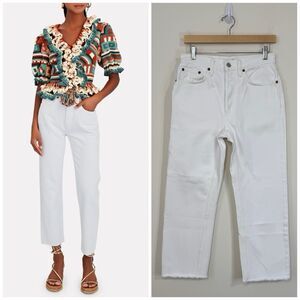 Re / Done 70s Stove Pipe Straight Jeans Size 27 White Raw Hem Cropped Button Fly